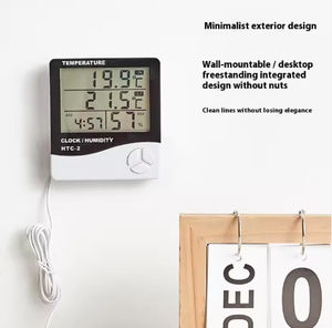 นาฬิกาปลุก HTC-2 Creative Home พร้อมจอแสดงผลอุณหภูมิคู่ วัดอุณหภูมิและความชื้นภายในและภายนอกอาคาร เครื่องวัดอุณหภูมิอิเล็กทรอนิกส์ - Product Image 1