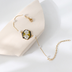 사용자 정의 조정 가능한 잊어 버려 스테인레스 스틸 수지 매력 팔찌 겨자 씨 보석 팔찌 프레스 꽃 팔찌 - Product Image 6