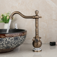 Robinet de cuisine européen en laiton à un seul trou 360 °   Robinet en céramique traditionnel à double poignée rotative, finition électro-plaquée pour salle de bain
