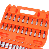 Boîte à outils en plastique OEM chromée de qualité industrielle, kit de 46 pièces avec clé à douille 1/4, cliquet, rallonge et barre de torsion pour vis et boulons