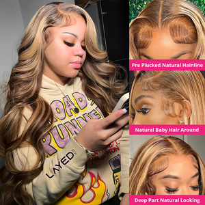 วิกผมลูกไม้แ<span class=keywords><strong>บ</strong></span><span class=keywords><strong>บ</strong></span>โปร่งใส 13x4 HD ทรงบอดี้เวฟ สี P4/27 ไฮไลท์  พร้อมผมด้านหน้าที่ถอนขนแล้ว วิกผมแท้สำหรับผู้หญิง - Product Image 5