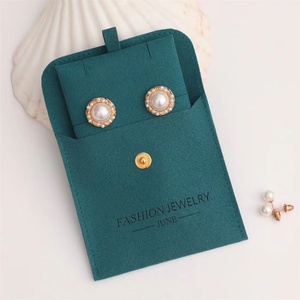 Pochette à bijoux en microfibre avec logo personnalisé, fermeture à bouton-pression et insert, pochette à bijoux en microfibre haut de gamme vert foncé - Product Image 3