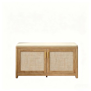 Banco de entrada con doble puerta de armario de madera, con esquinas redondeadas y estantes ajustables - Product Image 1