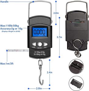 50 kg điện tử xử lý Treo Cá quy <span class=keywords><strong>m</strong></span>ô xách tay hành lý Quy <span class=keywords><strong>m</strong></span>ô Kỹ thuật số với <span class=keywords><strong>1</strong></span> <span class=keywords><strong>m</strong></span> đo băng - Product Image 1