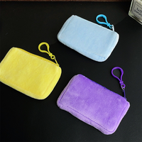 Porte-monnaie carré en velours uni avec fermeture éclair antivol, mini pochette de rangement, porte-clés intégré, fermoir mousqueton de luxe