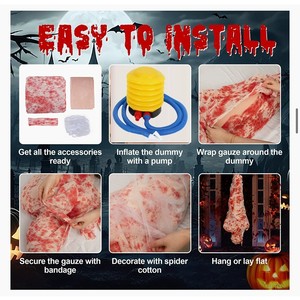 Oggetti di scena Horror di Halloween casa infestata gonfiabile capovolta 60 pollici spaventosi insanguinati finti cadavere decorazioni con ragnatela - Product Image 6