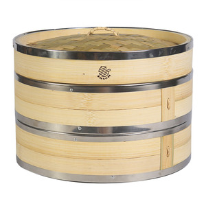 Vaporera China Artesanal de Bambú JUSEN con Anillo de Acero Inoxidable para Cocinar Dim Sum, Sopa y Dumplings - Product Image 1