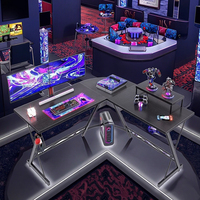Conception de coins arrondis Table d'ordinateur de sécurité Grand bureau Table de jeu E-sports noire en forme de L