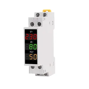 Din Rail 18mm tegangan arus HZ Meter AC 80-500V 220V 380V 100A Modular Voltmeter Ammeter indikator LED Digital Volt Tester