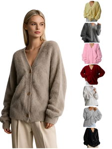 <span class=keywords><strong>Pull</strong></span> décontracté ample à col en <span class=keywords><strong>V</strong></span> et manches longues pour femme, idéal automne-hiver, avec logo et taille personnalisables (ODM/OEM) - Product Image 2