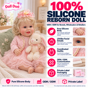 Poupée Duo personnalisée de 18 pouces, poupée reborn en silicone pleine longueur, robe rose, cardigan tricoté, cadeau de Noël personnalisé pour enfants - Product Image 1