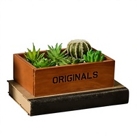 Boîte de rangement en bois de style rétro pastoral japonais-coréen, artisanat de campagne, petite boîte de rangement de bureau, pot de fleurs pour plantes succulentes