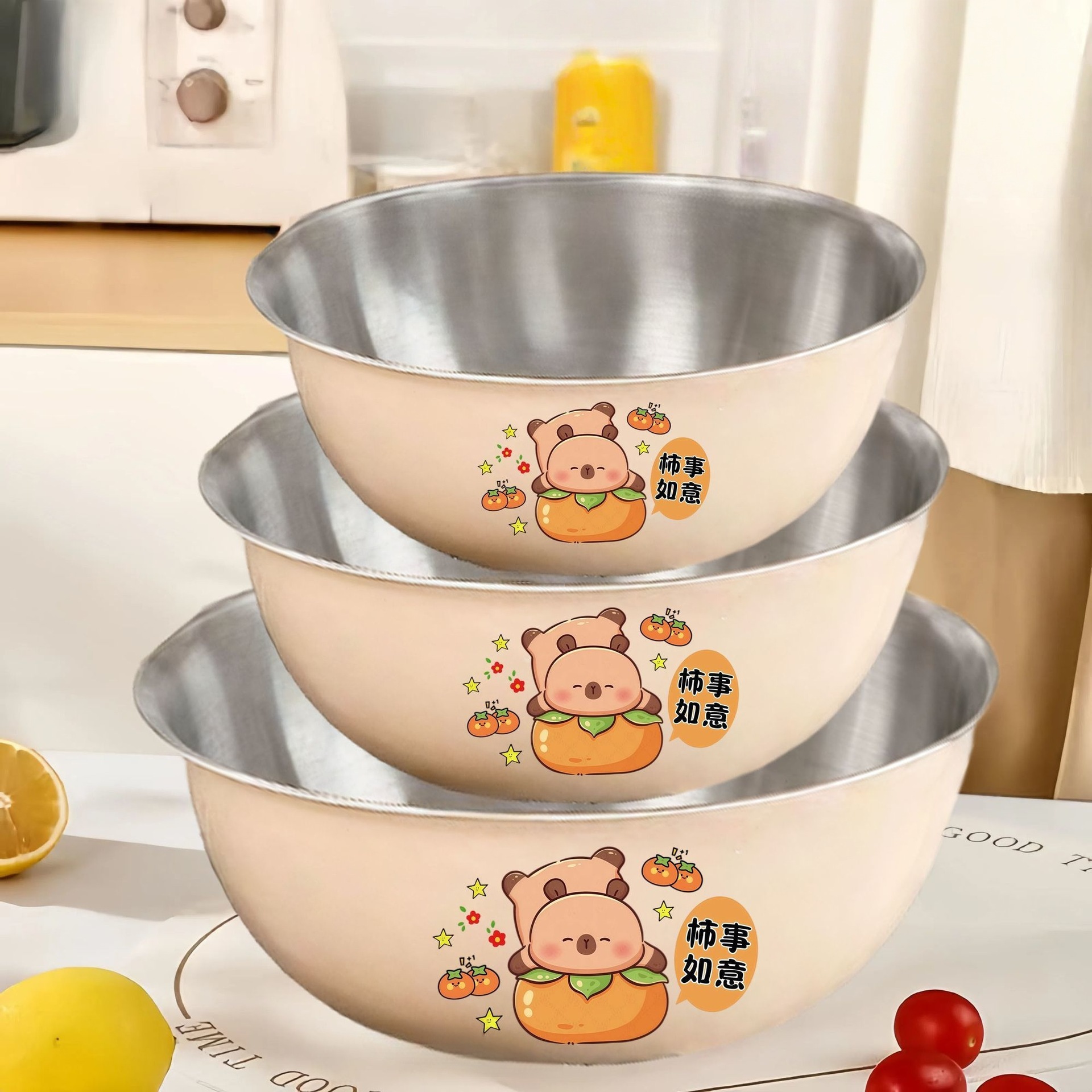 22-25-28 [Los caquis traen buena fortuna] Ensaladera blanca