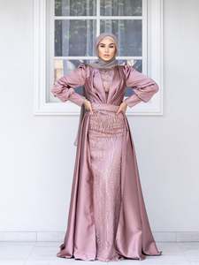 SIPO girocollo tessuto di <span class=keywords><strong>raso</strong></span> lucido Abaya <span class=keywords><strong>maniche</strong></span> <span class=keywords><strong>lunghe</strong></span> a tromba con polsini impreziositi abito musulmano da donna Abaya - Product Image 3