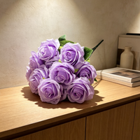 Bouquet de 9 roses artificielles réalistes en soie parfumée, fausses roses à tête ronde pour mariage, vase, décoration de table, vente en gros d'usine