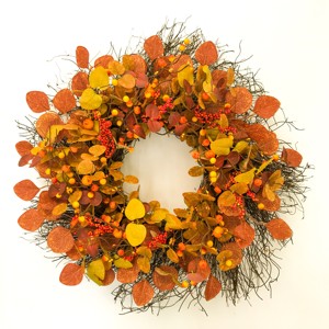 Harvest Festival Eucalyptus Leaves <strong>Small</strong> Pumpkin Grape Vine <strong>Wreath</strong> Harvest Festival <strong>Wreath</strong> Autumn Decorative <strong>Wreath</strong> - Product Image 2