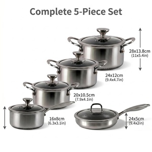 Ensemble de 10 pièces en acier inoxydable, classique, écologique, 3 plis, compatible induction, avec couvercle en verre antiadhésif alvéolé, vente en gros OEM - Product Image 6