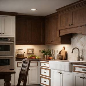 Meubles de cuisine en bois massif bicolore tendance en vente chaude, armoire de garde-manger, placage de bois tendance, armoire de cuisine - Product Image 5