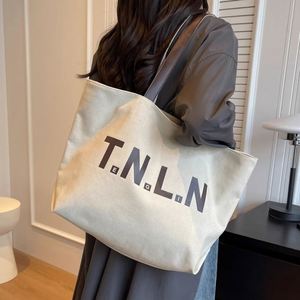 Sac fourre-tout en toile grande capacité pour femmes, sac à bandoulière minimaliste avec imprimé lettres - Product Image 3