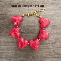 Collier Cœur Grande Taille pour Femme, Bracelet Statement, Perles Acryliques Dorées, Acier Inoxydable PVD Étanche, Blanc Beige Rouge