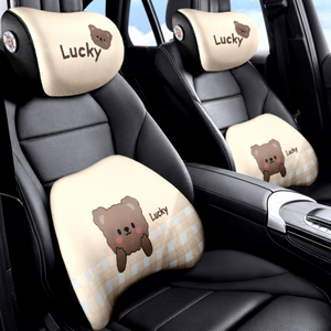 Cojín Ergonómico de Espuma Viscoelástica para Reposacabezas y Soporte Lumbar Lucky Car, Forma Oblonga, para Cuello/Cintura, Uso en Todas las Estaciones, Par para Asiento de Conducción - Product Image 1