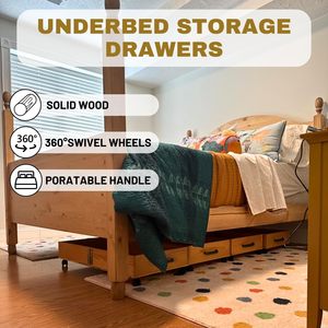Cassetto portaoggetti in legno massello con 4 ruote per sottoletto, organizer per camera da letto con maniglia, contenitore portaoggetti per vestiti - Product Image 4