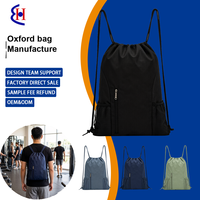 Sac à dos à cordon de serrage en Oxford 600D, directement de l'usine, avec poche avant zippée et poches en filet