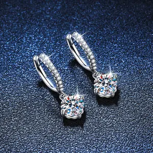 Luxury Jewelry Iced Out Diamond Huggie Earring Ladies 925 Sterling Silver Classic Design Round Cut Moissanite Earrings For Women