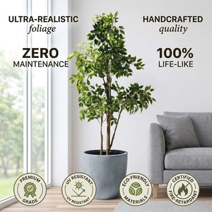 Árbol de ficus artificial al por mayor, bonsái de hoja de tacto real, decoración de tela de seda de alta calidad para bodas y eventos - Product Image 1