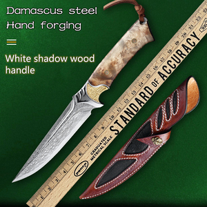 Damascus thép thẳng dao rèn tích hợp Keel gấp dao với bóng trắng gỗ xử lý và da trường hợp - Product Image 3
