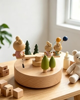 Boîtes à musique à manivelle écologiques en hêtre, à fond rond, avec lapin à bascule, pour enfants, idéales comme cadeau