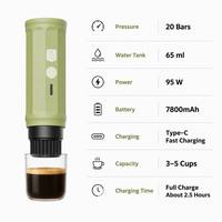 Machine à expresso automatique portable 20 bars, alimentée par batterie USB, système de brassage à eau chaude, boîtier en plastique pour voiture, voyage, hôtel, pique-nique