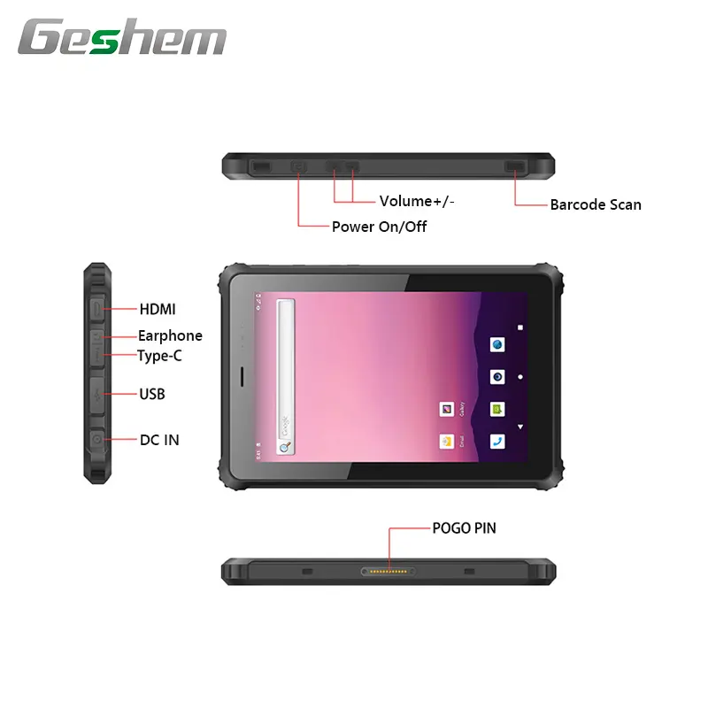 Tablette de 8 pouces HD, étanche IP67, GPS 4G LTE, biométrique portable, appareil robuste, avec Android 10 OS, nouvel arrivage, bon marché
