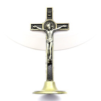 Crucifix rouge argenté antique fait à la main décorations religieuses JC vente en gros écologique catholique métal artisanat croix pour cadeaux