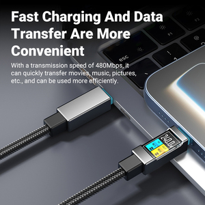 HYTO 240W Nylon USB Tipo C a C Cable de carga súper rápido para <span class=keywords><strong>Samsung</strong></span> Xiaomi Huawei Pantalla digital LED USB C Cargador Cable de datos - Product Image 5