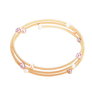 14K <b>Gold</b>-Plated Freshwater Pearl Three-Layer <b>Bracelet</b> Adjustable Mixed Color 5-6mm Elastic <b>Beaded</b> Fashion Jewelry - Product Image 5