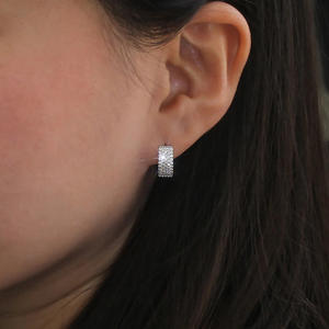 Orecchini a Cerchio di Lusso in Oro Bianco, Argento 925 con Cristalli e Strass, Design Geometrico con Micro Incastonature, per Uso Quotidiano Femminile - Product Image 4