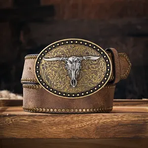 <span class=keywords><strong>Ceinture</strong></span> en cuir PU de style occidental, bande à rivets avec boucle tête de taureau, tendance rétro punk pour jeunes hommes, <span class=keywords><strong>ceinture</strong></span> de cowboy inspirée du denim - Product Image 6
