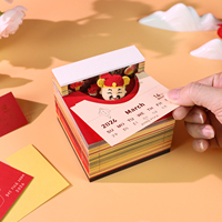 Bloc-notes 3D Dieu de la Richesse, Notes autocollantes Cheval de la Fortune, Décoration de bureau du Nouvel An Chinois, Cube de notes artistiques en papier avec lumière