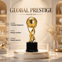 Trophée de récompense mondiale haut de gamme, design globe plaqué or, options de couleur personnalisées, style mode/sport, support en métal torsadé