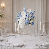 Centre de table en fleurs de soie de haute qualité, bleu clair, delphinium, fait main, réutilisable, léger, décoration de mariage