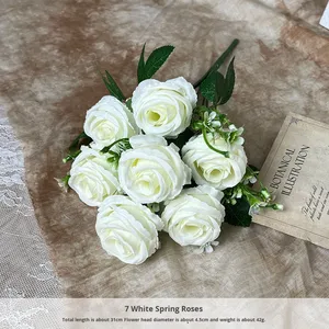 Bouquet di fiori di seta artificiale a 7 teste di alta qualità <span class=keywords><strong>primavera</strong></span> rosa Bouquet fatto a mano per matrimonio soggiorno di san valentino laurea natalizia - Product Image 6
