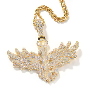 Collana da Uomo con Ciondolo Numero 1 a Forma di Ala, Placcata Oro e Argento, Stile Hip Hop, con Micro Zirconi Cubici, Catena alla Moda - Product Image 3