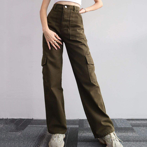 Custom Your Design Khaki <strong>Black</strong> Casual Cargo Pants Multi 6 <strong>Pocket</strong> <strong>with</strong> High Waisted <strong>Work</strong> Pants <strong>Trousers</strong> for Women - Product Image 4