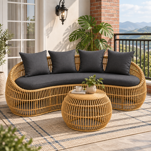 Modern PE Wicker Rattan Outdoor <b>Sofa</b> Set with Waterproof <b>Cushions</b> Tropical <b>Garden</b> Furniture Conversation <b>Sofa</b> and Coffee Table - Product Image 1