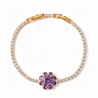 Bracelet pour femme en alliage de cuivre plaqué or 18 carats, fleur violette en zircon cubique, élégant, délicat, empilable, tendance