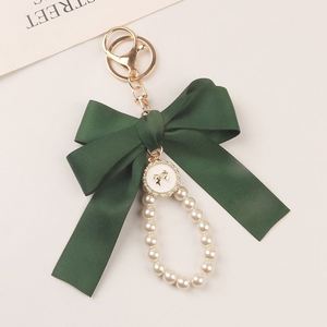 Fashion Pearl Silk Ribbon Bow <b>Keychain</b> Bag Accessories Keyring Women Girl Handbag Bag Charm Pendant <b>Keychain</b> - Product Image 5