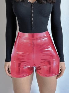 Shorts Viviblook Z1201PT para Mujer, Cintura Alta, Elásticos, Ajustados, Casuales, Talla Grande, de Piel Sintética para Damas - Product Image 4