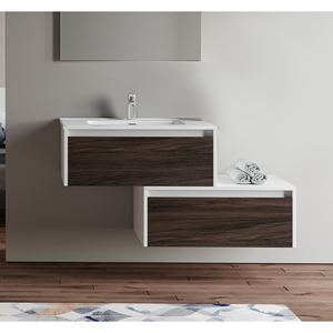 MUEBLE BAÑERO SUEPENDEDO LUNA 112 CM BLANCO BRILLANTE Y MADERA DE OLMO CAFÉ - Product Image 1