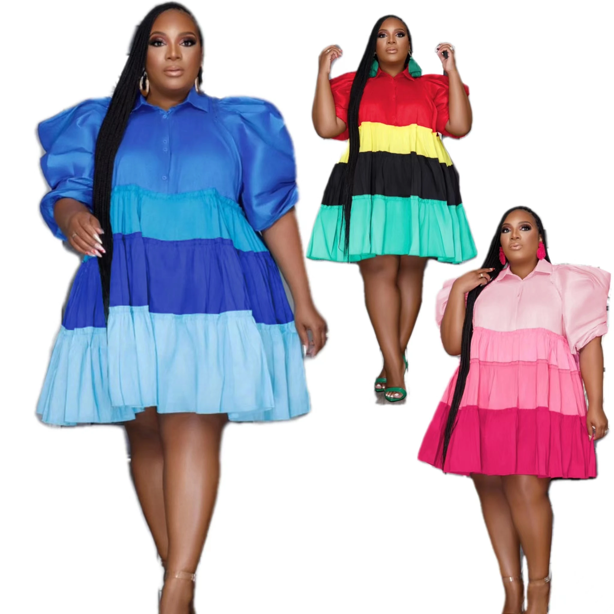 Cute Patchwork Color Bubble Sleeve Oversized Tshirt Dress Luxury Elegant Short  Fat Women Dress Plus Size Summer Printed Dresses| Alibaba.com